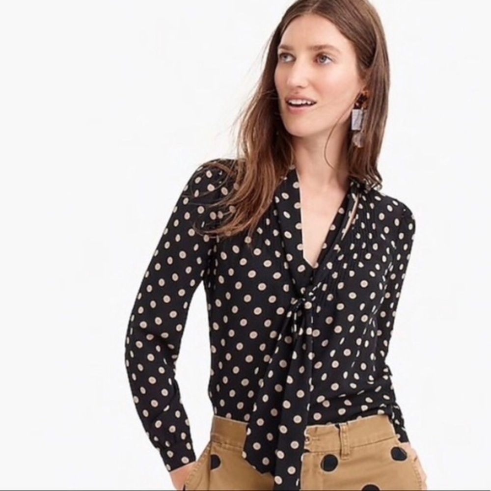 JCrew Black & Tan Polka Dot Blouse